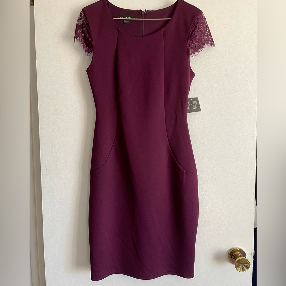Purple Scuba Dress with Lace Sleeves